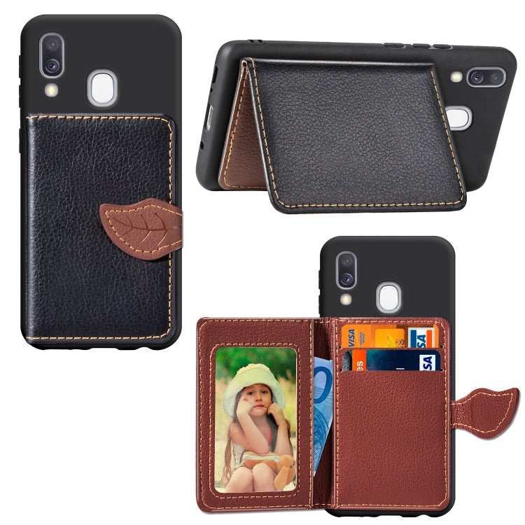 Litchi Pattern Card Bag Wallet Bracket + TPU Phone Case with Card Slot Wallet Bracket Function For Galaxy A40