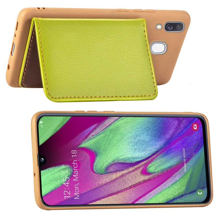 Litchi Pattern Card Bag Wallet Bracket + TPU Phone Case with Card Slot Wallet Bracket Function For Galaxy A40