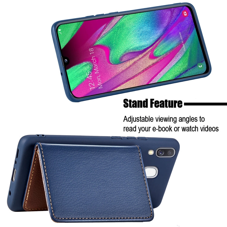 Litchi Pattern Card Bag Wallet Bracket + TPU Phone Case with Card Slot Wallet Bracket Function For Galaxy A40