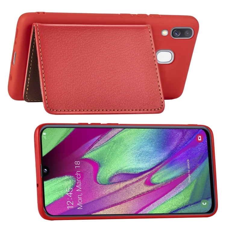 Litchi Pattern Card Bag Wallet Bracket + TPU Phone Case with Card Slot Wallet Bracket Function For Galaxy A40