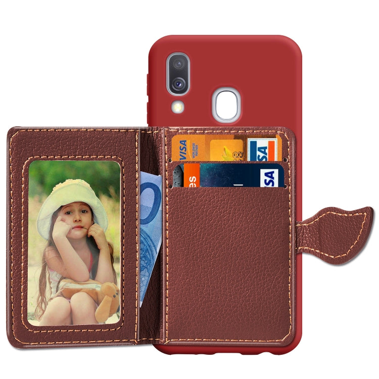 Litchi Pattern Card Bag Wallet Bracket + TPU Phone Case with Card Slot Wallet Bracket Function For Galaxy A40