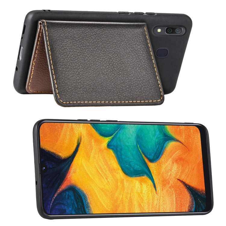 Litchi Pattern Card Bag Wallet Bracket + TPU Phone Case with Card Slot Wallet Bracket Function For Galaxy A30