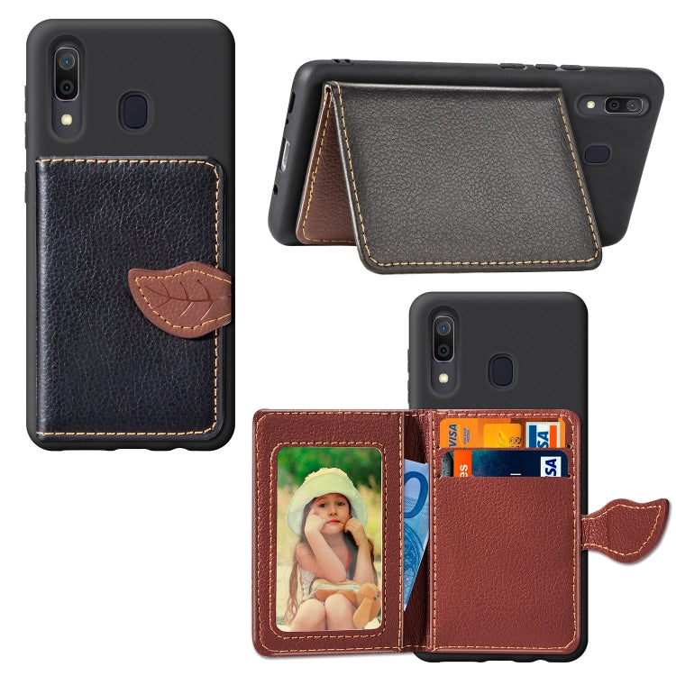 Litchi Pattern Card Bag Wallet Bracket + TPU Phone Case with Card Slot Wallet Bracket Function For Galaxy A30