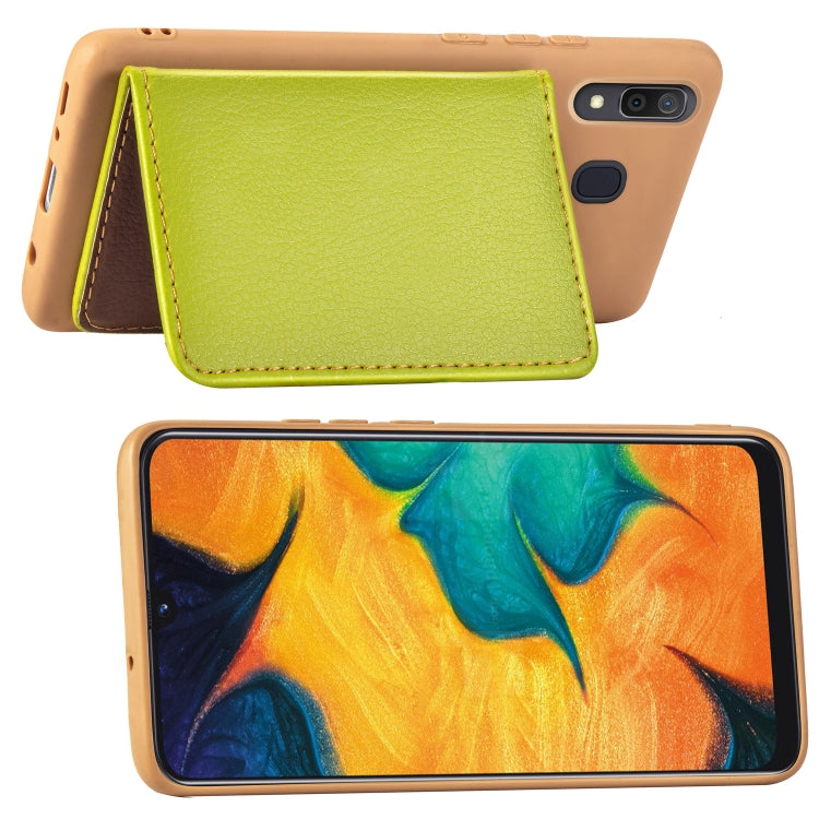 Litchi Pattern Card Bag Wallet Bracket + TPU Phone Case with Card Slot Wallet Bracket Function For Galaxy A30