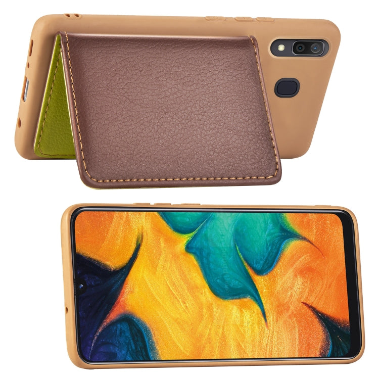 Litchi Pattern Card Bag Wallet Bracket + TPU Phone Case with Card Slot Wallet Bracket Function For Galaxy A30