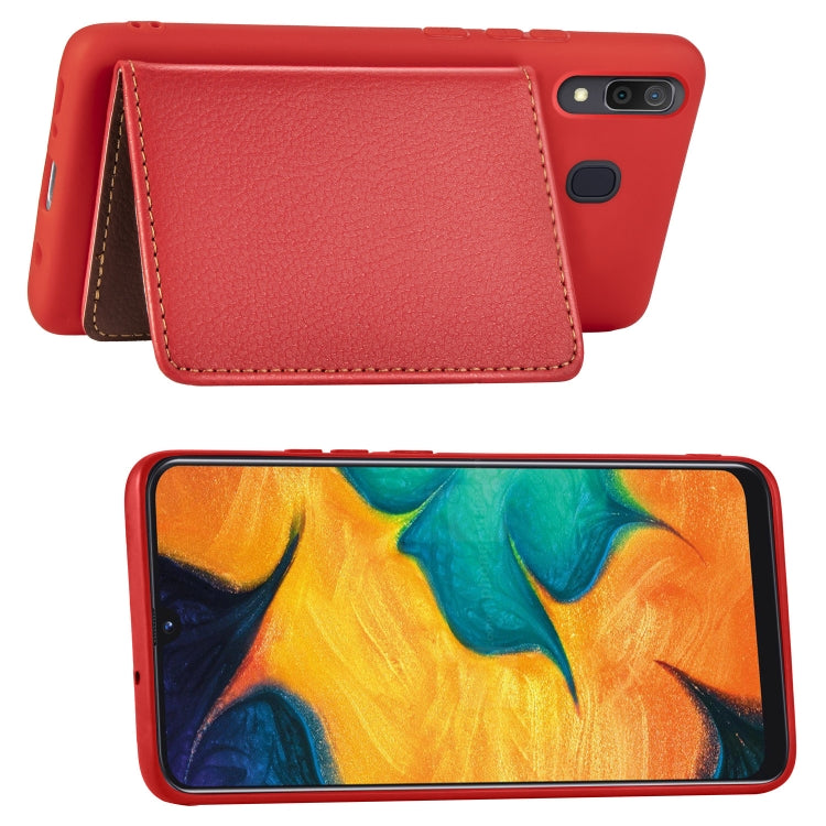 Litchi Pattern Card Bag Wallet Bracket + TPU Phone Case with Card Slot Wallet Bracket Function For Galaxy A30