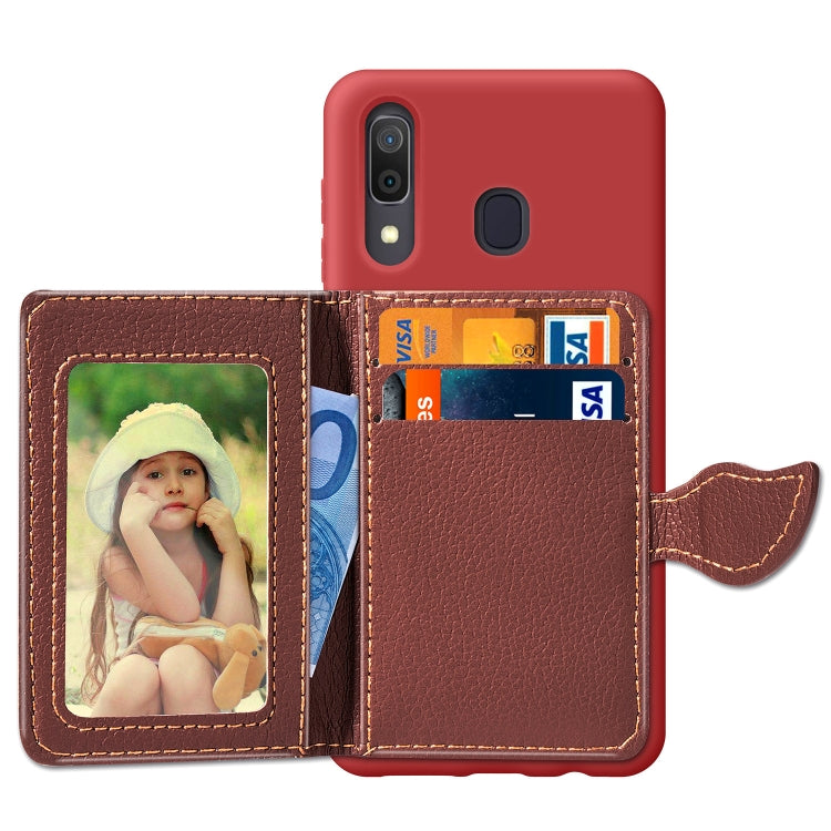 Litchi Pattern Card Bag Wallet Bracket + TPU Phone Case with Card Slot Wallet Bracket Function For Galaxy A30