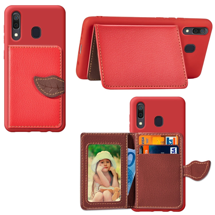 Litchi Pattern Card Bag Wallet Bracket + TPU Phone Case with Card Slot Wallet Bracket Function For Galaxy A30