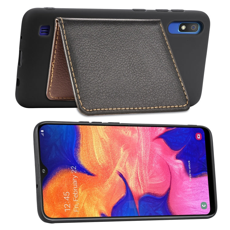 Litchi Pattern Card Bag Wallet Bracket + TPU Phone Case with Card Slot Wallet Bracket Function For Galaxy A10