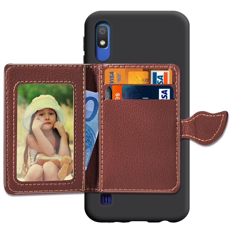 Litchi Pattern Card Bag Wallet Bracket + TPU Phone Case with Card Slot Wallet Bracket Function For Galaxy A10