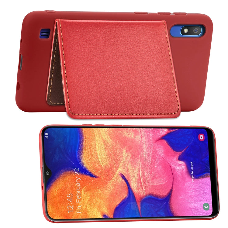 Litchi Pattern Card Bag Wallet Bracket + TPU Phone Case with Card Slot Wallet Bracket Function For Galaxy A10