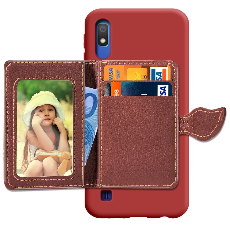 Litchi Pattern Card Bag Wallet Bracket + TPU Phone Case with Card Slot Wallet Bracket Function For Galaxy A10