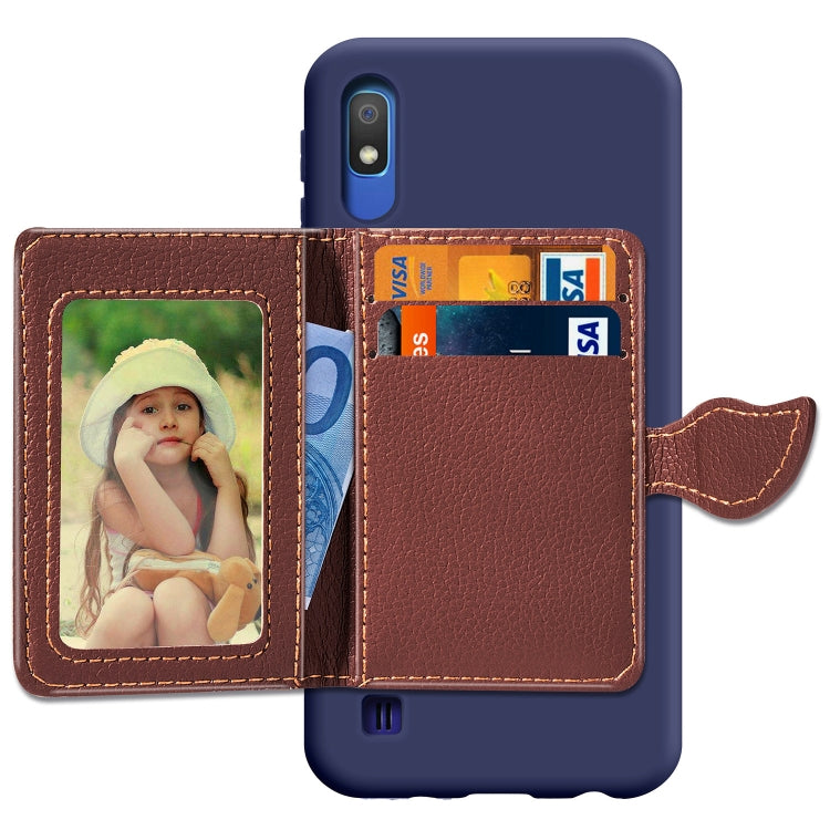 Litchi Pattern Card Bag Wallet Bracket + TPU Phone Case with Card Slot Wallet Bracket Function For Galaxy A10