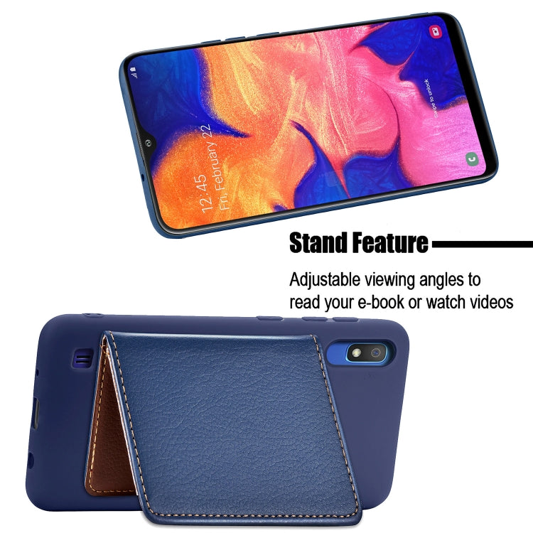 Litchi Pattern Card Bag Wallet Bracket + TPU Phone Case with Card Slot Wallet Bracket Function For Galaxy A10