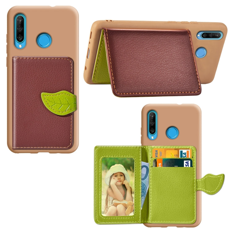 Leaf Buckle Litchi Texture Card Holder PU + TPU Case with Card Slot & Holder & Wallet & Photo Frame for Huawei Nove 4E / P30 Lite