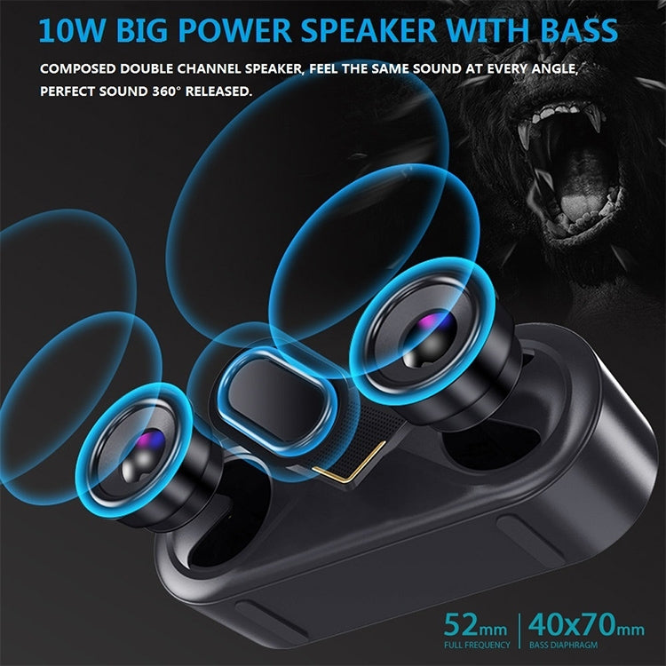 S6 10W Portable Bluetooth 5.0 Wireless Stereo Bass Hifi Speaker, Support TF Card AUX USB Handsfree with Flash LED