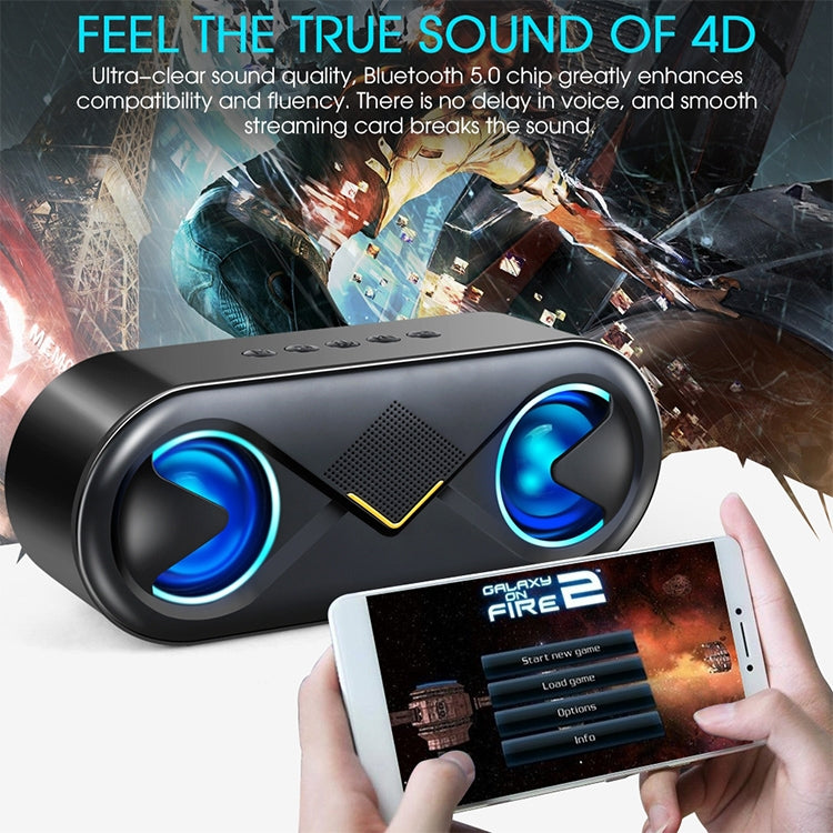 S6 10W Portable Bluetooth 5.0 Wireless Stereo Bass Hifi Speaker, Support TF Card AUX USB Handsfree with Flash LED
