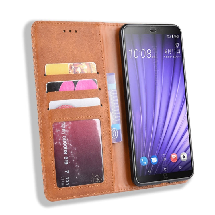 Magnetic Buckle Retro Crazy Horse Texture Horizontal Flip Leather Case for HTC U19E , with Holder & Card Slots & Photo Frame