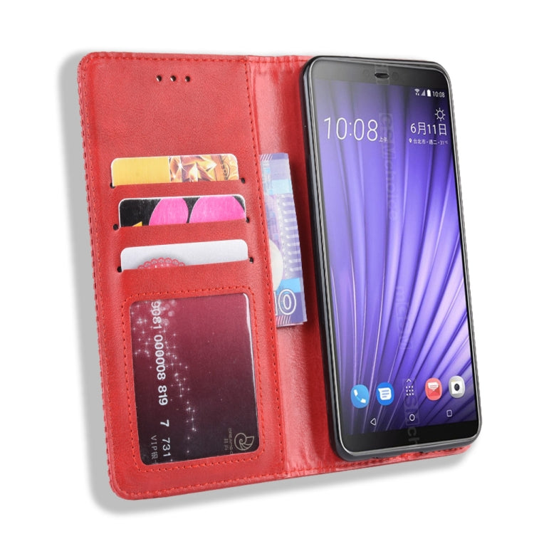 Magnetic Buckle Retro Crazy Horse Texture Horizontal Flip Leather Case for HTC U19E , with Holder & Card Slots & Photo Frame