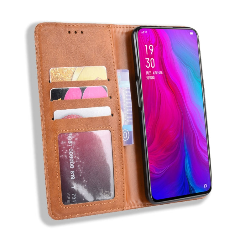 Magnetic Buckle Retro Crazy Horse Texture Horizontal Flip Leather Case for OPPO Reno , with Holder & Card Slots & Photo Frame