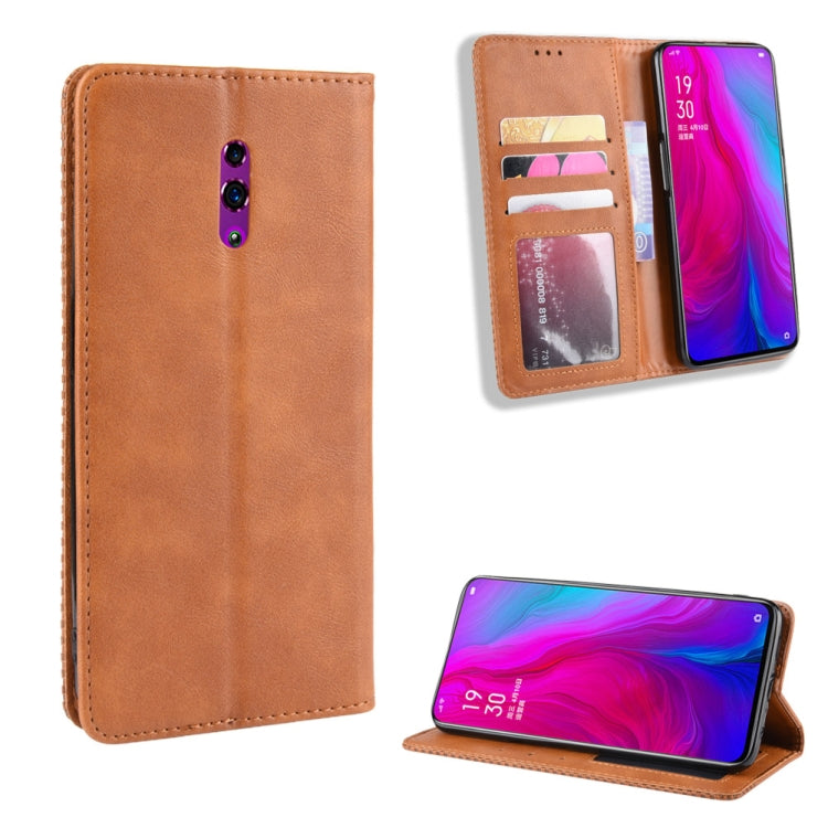 Magnetic Buckle Retro Crazy Horse Texture Horizontal Flip Leather Case for OPPO Reno , with Holder & Card Slots & Photo Frame