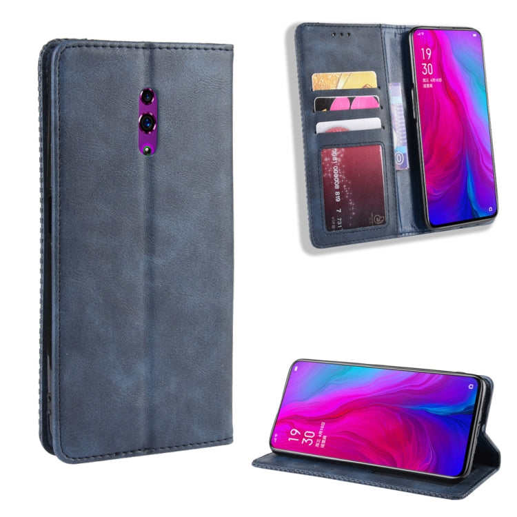 Magnetic Buckle Retro Crazy Horse Texture Horizontal Flip Leather Case for OPPO Reno , with Holder & Card Slots & Photo Frame