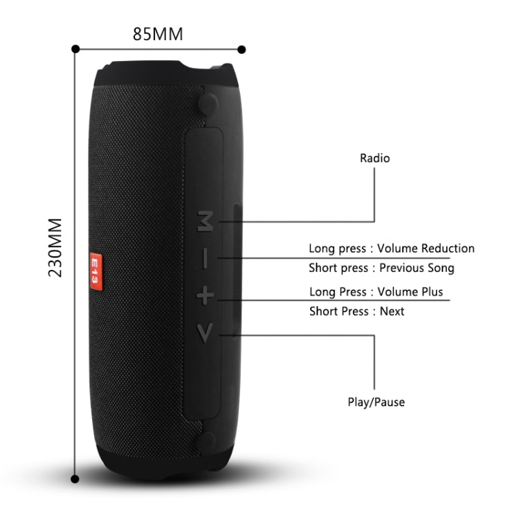E13 Mini Portable Wireless Bluetooth Speaker Stereo Speakerphone Radio Music Subwoofer Column Speakers with TF FM, RED