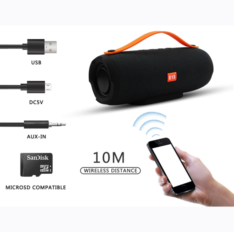 E13 Mini Portable Wireless Bluetooth Speaker Stereo Speakerphone Radio Music Subwoofer Column Speakers with TF FM, RED:BLACK