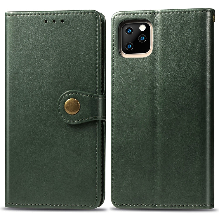 For iPhone 11 Retro Solid Color Leather Buckle Mobile Phone Protection Leather Case with Photo Frame & Card Slot & Wallet & Bracket Function