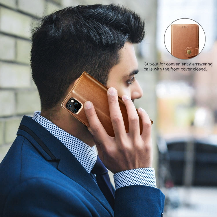 For iPhone 11 Pro Retro Solid Color Leather Buckle Mobile Phone Protection Leather Casewith Photo Frame & Card Slot & Wallet & Bracket Function
