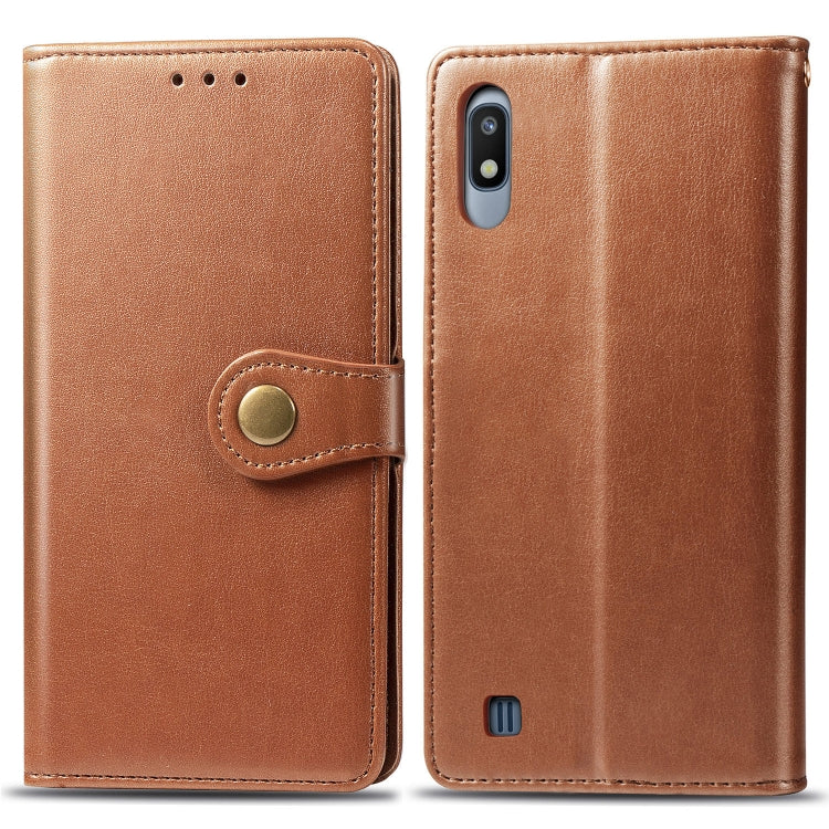 Retro Solid Color Leather Buckle Mobile Phone Protection Leather Case with Photo Frame & Card Slot & Wallet & Bracket Function for Galaxy A10