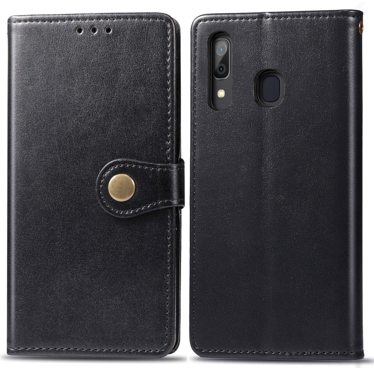 Retro Solid Color Leather Buckle Mobile Phone Protection Leather Case with Photo Frame & Card Slot & Wallet & Bracket Function for Galaxy A20 / A30