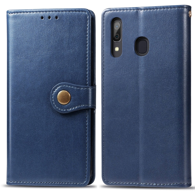 Retro Solid Color Leather Buckle Mobile Phone Protection Leather Case with Photo Frame & Card Slot & Wallet & Bracket Function for Galaxy A20 / A30