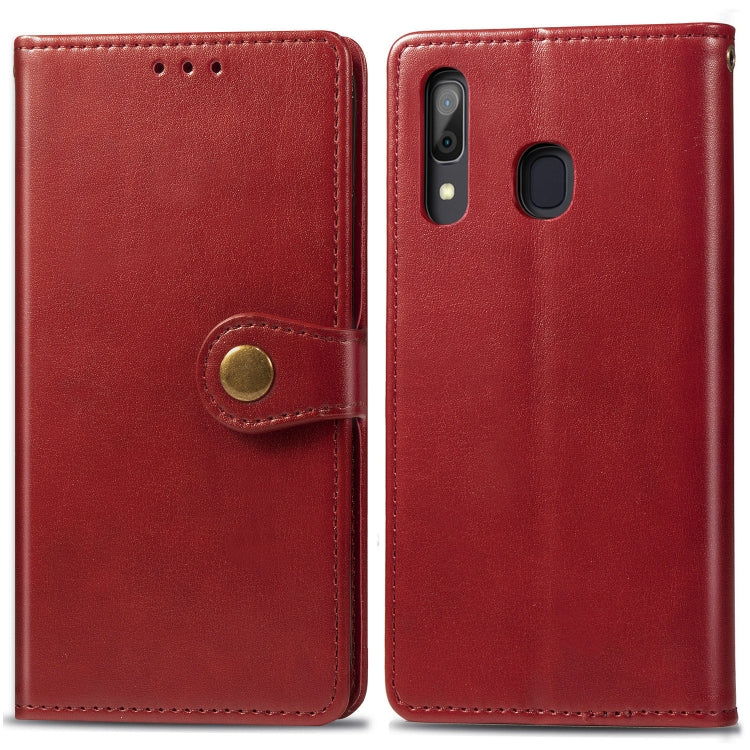 Retro Solid Color Leather Buckle Mobile Phone Protection Leather Case with Photo Frame & Card Slot & Wallet & Bracket Function for Galaxy A20 / A30