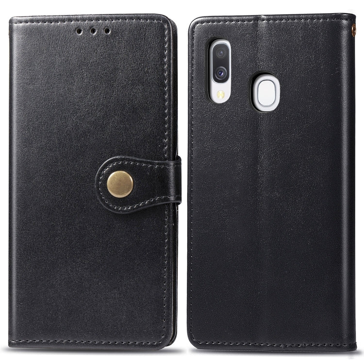 Retro Solid Color Leather Buckle Mobile Phone Protection Leather Case with Photo Frame & Card Slot & Wallet & Bracket Function for Galaxy A40