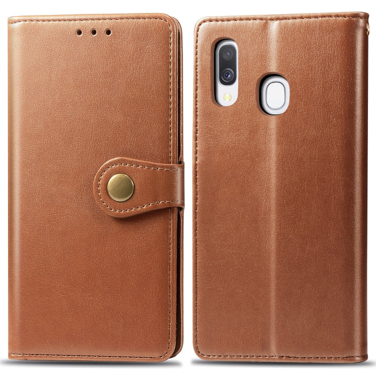 Retro Solid Color Leather Buckle Mobile Phone Protection Leather Case with Photo Frame & Card Slot & Wallet & Bracket Function for Galaxy A40