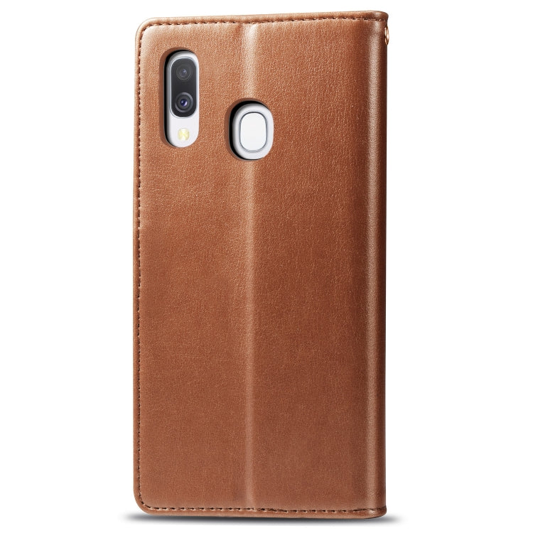 Retro Solid Color Leather Buckle Mobile Phone Protection Leather Case with Photo Frame & Card Slot & Wallet & Bracket Function for Galaxy A40