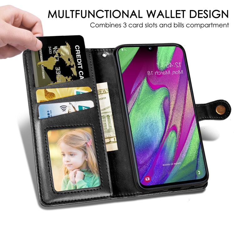 Retro Solid Color Leather Buckle Mobile Phone Protection Leather Case with Photo Frame & Card Slot & Wallet & Bracket Function for Galaxy A40