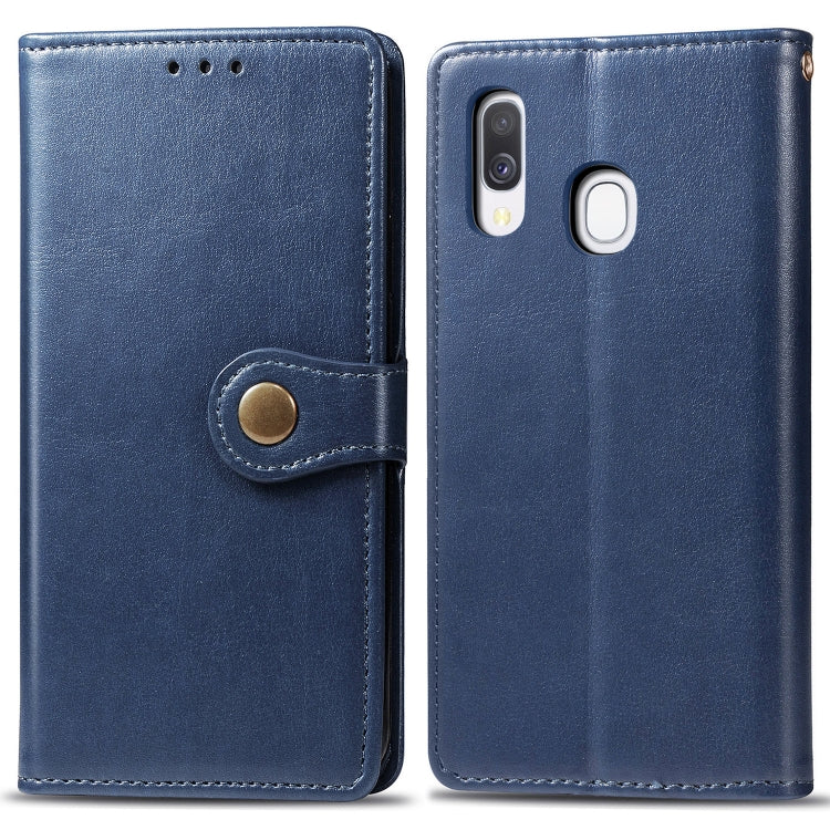 Retro Solid Color Leather Buckle Mobile Phone Protection Leather Case with Photo Frame & Card Slot & Wallet & Bracket Function for Galaxy A40