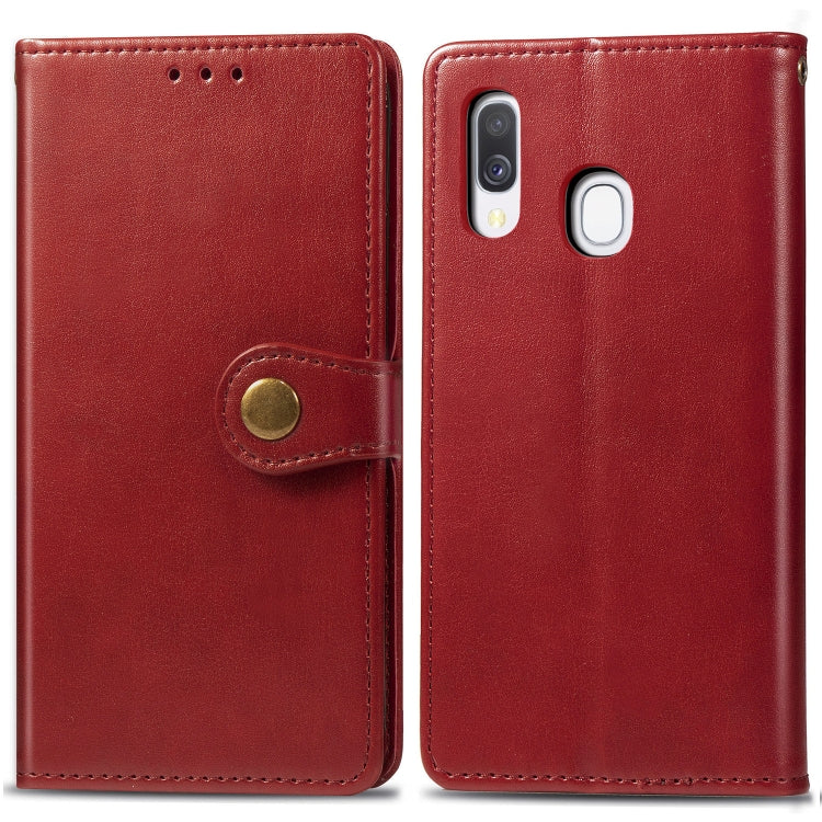 Retro Solid Color Leather Buckle Mobile Phone Protection Leather Case with Photo Frame & Card Slot & Wallet & Bracket Function for Galaxy A40