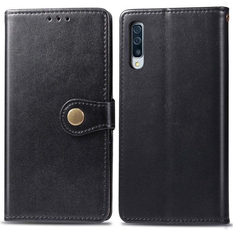 Retro Solid Color Leather Buckle Mobile Phone Protection Leather Case with Photo Frame & Card Slot & Wallet & Bracket Function for Galaxy A50