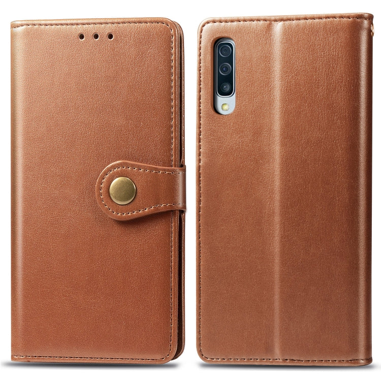 Retro Solid Color Leather Buckle Mobile Phone Protection Leather Case with Photo Frame & Card Slot & Wallet & Bracket Function for Galaxy A50