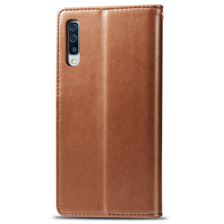 Retro Solid Color Leather Buckle Mobile Phone Protection Leather Case with Photo Frame & Card Slot & Wallet & Bracket Function for Galaxy A50
