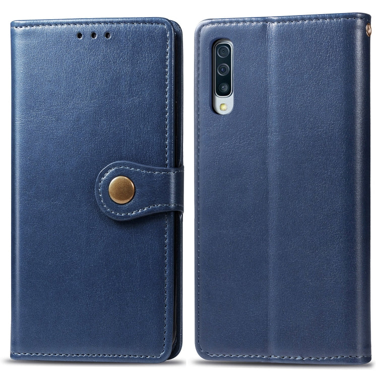 Retro Solid Color Leather Buckle Mobile Phone Protection Leather Case with Photo Frame & Card Slot & Wallet & Bracket Function for Galaxy A50
