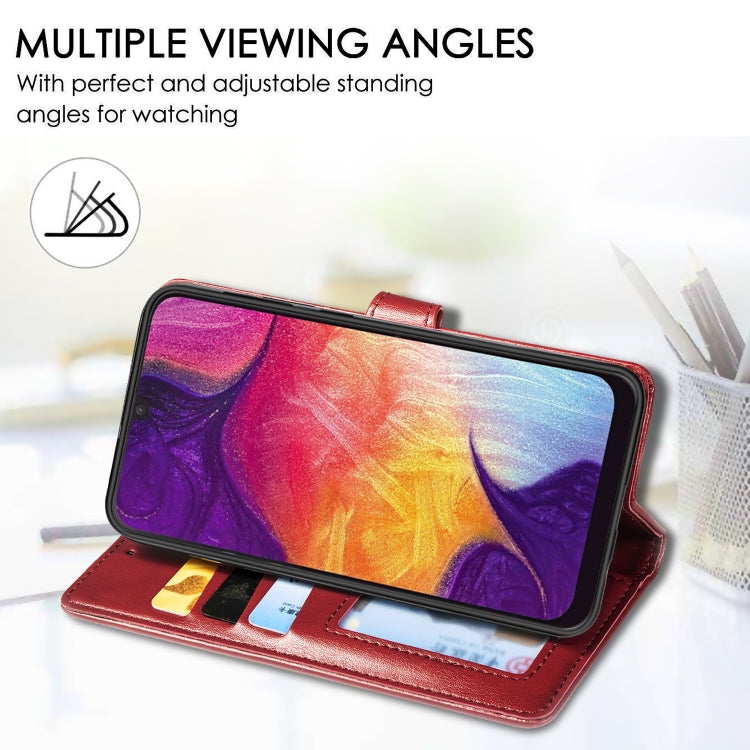 Retro Solid Color Leather Buckle Mobile Phone Protection Leather Case with Photo Frame & Card Slot & Wallet & Bracket Function for Galaxy A50