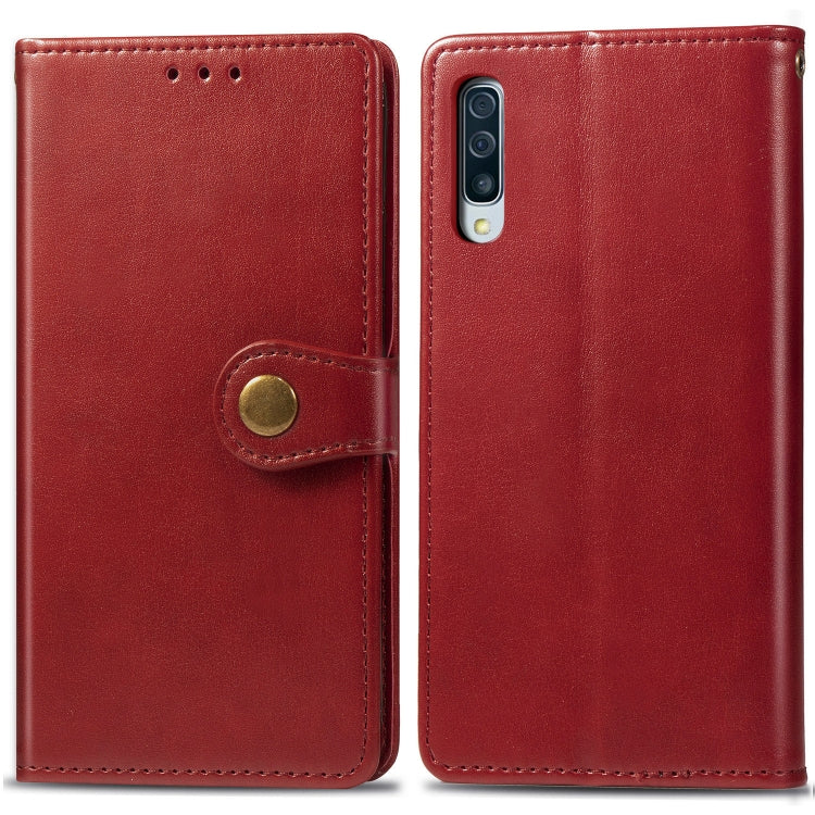 Retro Solid Color Leather Buckle Mobile Phone Protection Leather Case with Photo Frame & Card Slot & Wallet & Bracket Function for Galaxy A50