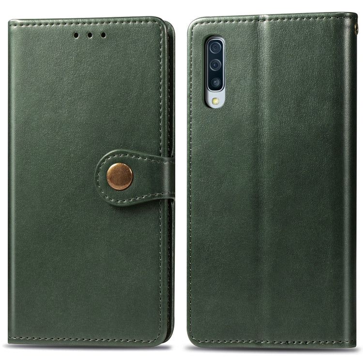 Retro Solid Color Leather Buckle Mobile Phone Protection Leather Case with Photo Frame & Card Slot & Wallet & Bracket Function for Galaxy A50