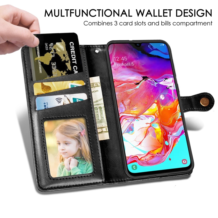 Retro Solid Color Leather Buckle Mobile Phone Protection Leather Case with Photo Frame & Card Slot & Wallet & Bracket Function for Galaxy A70