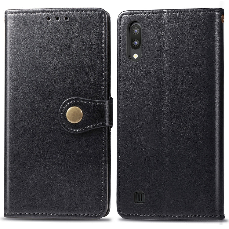 Retro Solid Color Leather Buckle Mobile Phone Protection Leather Case with Photo Frame & Card Slot & Wallet & Bracket Function for Galaxy M10