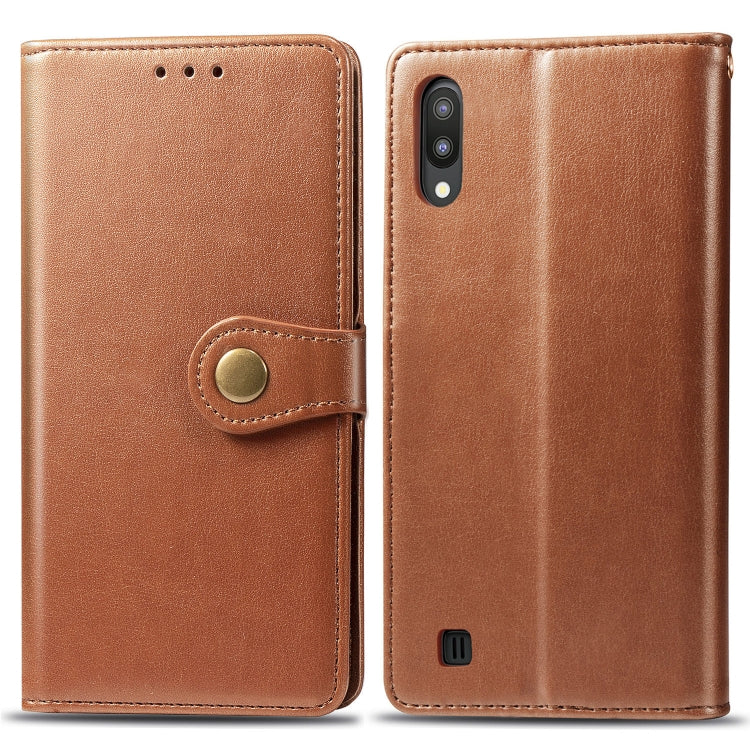 Retro Solid Color Leather Buckle Mobile Phone Protection Leather Case with Photo Frame & Card Slot & Wallet & Bracket Function for Galaxy M10